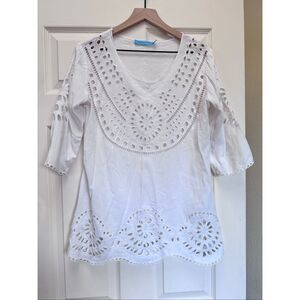 Solitaire swim s eyelet cover up mini tunic dress boho white bell long sleeve